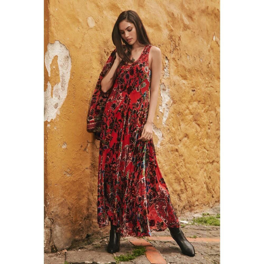 NWT Johnny Was Bias Bobcat Forest Silk Blend Red‎ Floral Maxi Dress